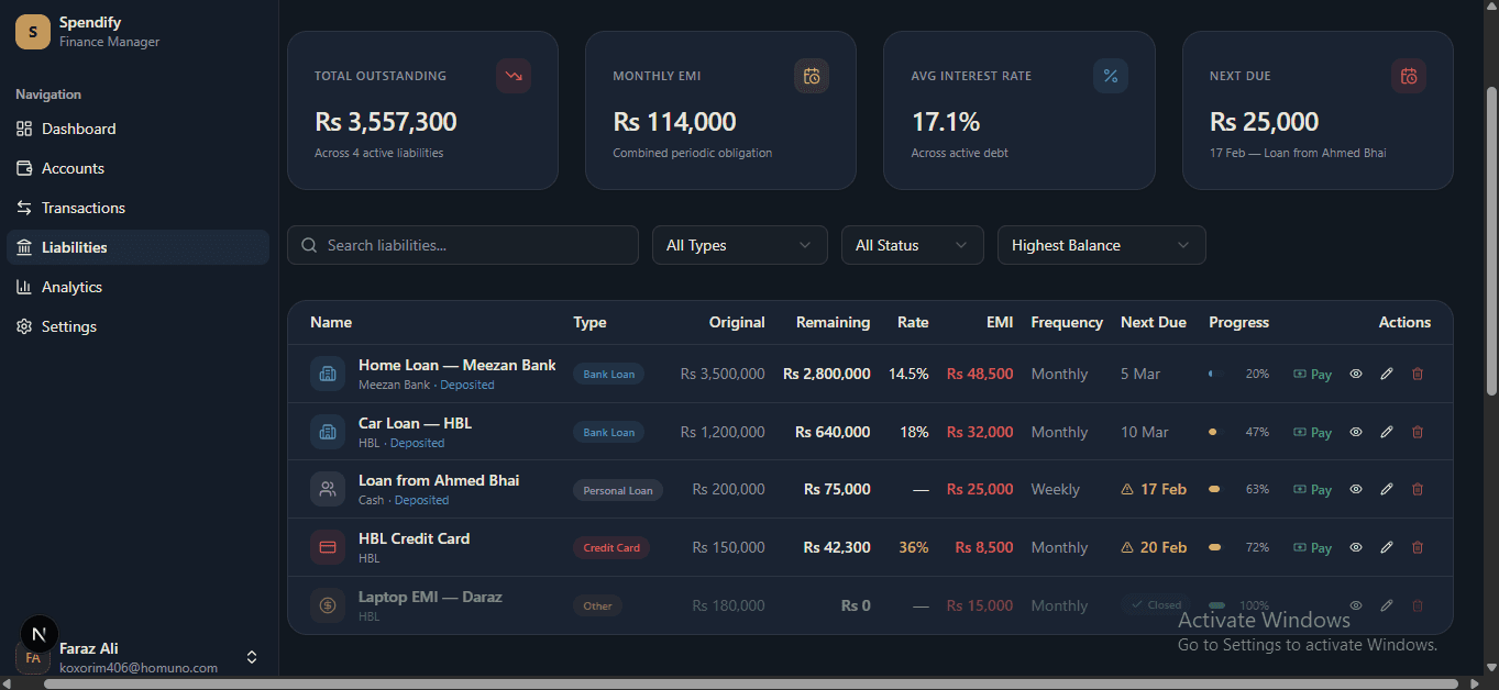 Liabilities tracker
